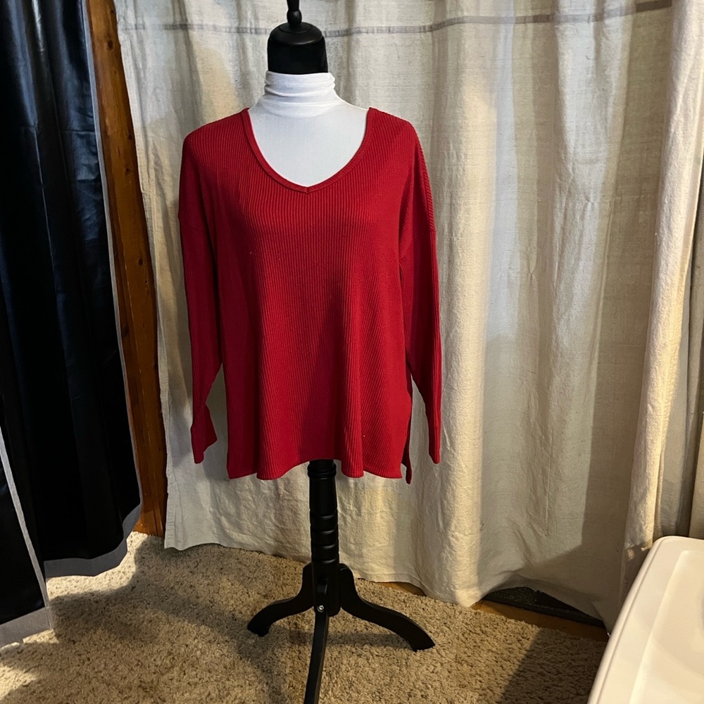 American Eagle Outfitters Red Ribbed Knit Top